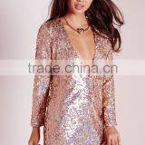 Long Sleeve Sexy V Neck Gold Sequin Dress Fashion Sexy Women Sequin Dress HSD6639 thumbnail-6