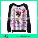 Letters and Cat Print Black Sweatshirt thumbnail-1
