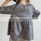 Kids Girls Ruffle Long Sleeve Shirts Grey Dots Cotton Custom Latest New Model Kids Girls Shirts thumbnail-2
