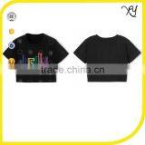 Women Short Sleeve Summer T-Shirt Black Crop Top T-shirt With Printing Design thumbnail-2