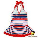 Formal Children Summer Waterproof Stringy Selvedge Striped Tie Dress Design Baby Girl Kids One Piece Swimwear Beachwear thumbnail-1