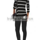 Fashionable V-neck White and Black Strips Pattern Knitwear With Asymmetric Hem and Ribbed Trim thumbnail-3