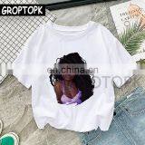 Cool Melanin Black Girl Personalized Digital Printing White Round Neck T-shirt European and American Trend thumbnail-2