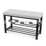 Customized Modern and Practical Metal Fabric Shoe Stool Shelves Storage Bench With Buttons for Living Room thumbnail-5