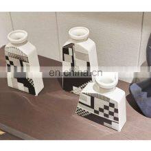 Nordic Geometrical Pattern Decal Porcelain Luxury Modern Decorative Flower Ceramic Vase thumbnail-3