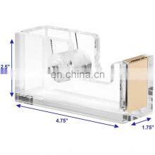 Classic Modern Design Clear Acrylic Gold Adhesive Tape Paper Cutter Tape Dispenser for Office thumbnail-4