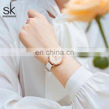 SHENGKE SK0153L Casual Woman White Leather Watches Branded Watches for Girls thumbnail-2