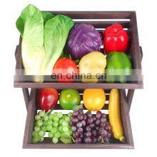 Wooden Fruit Basket 2 Tier Fruit Vegetable Bread Storage for Kitchen Countertop thumbnail-3