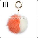 Factory direct wholesale price coral and ivory fox fur pom pom keyring
