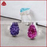 China wholesale adjustable natural amethyst druzy ring/agate druzy ring