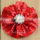 Glitter Sequib Chiffon Fabric Ballerina Hair Flowers With Beads-decorative Handmade Pearl Center Flower