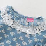 High Quality Long Sleeve Spring Dress Girls Printed Denim Dresses With Lace thumbnail-3