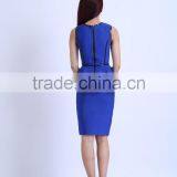 Elegant One Piece Blue Ruffle Office Bandage Dress for Ladies thumbnail-2