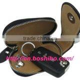 Accept Customer's Design Genuine Leather Car Key Case With Clip Round Pouch Case