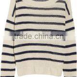 15JWL0216 Woman Stripe Knit Linen Pullover Sweater
