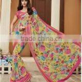 Fascinator Yellow Georgettes Designer Saree/buy Online Designer Sarees