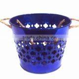 Blue Color Galvanized Metal Planter Pot With Jute Handle for Garden & Home thumbnail-2