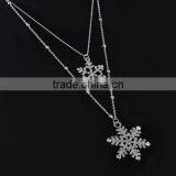 Cheap Crystal Rhinestone Double Snowflake Pendant Silver Necklace Women Xmas Gift thumbnail-3