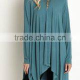 Women Wear Long Sleeves Scoop Neck Asymmetrical Hem TRAPEZE TUNIC TOP For Spring thumbnail-3