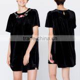 New Short Sleeve Floral Velvet Mini Dress Frock Design With Hand Embroidery Designs For Dress 2016 HSD5828 thumbnail-1