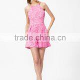 2015 New Arrival Sleeveless Peach Floral Lace Metallic Strappy Woman Playsuit thumbnail-4