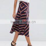 High Waisted Strip Long Skirt Latest Model Full Skirts for Women Summer Casual Wear thumbnail-3
