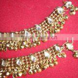 Gold ANTIQUE LOOK Kundan Payal ANKLETS Pair Foot Bracelet thumbnail-3