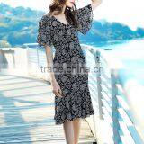 Maxnegio Floral Print Bohemian Dress v Neck Border Print Fabric Dress thumbnail-4