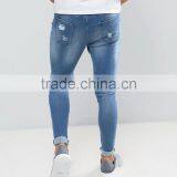 2017 Blue Ripped Skinny Fit Distressed Mens Biker Jeans Stretch-cotton Jeans thumbnail-3