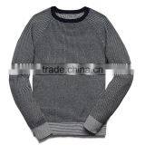 Raglan Long Sleeve Rib Knit Black Neckline Cotton Sweater Mens Striped Pullover thumbnail-4