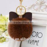Sweety Cute Koreal Style Rex Rabbit Fur Balls Keychain With Bowknot Leather Keychain thumbnail-4