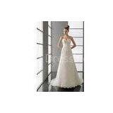 OEM A Line Sweetheart Lace Applique Wedding Dress With Long Sweep Trains thumbnail-1