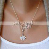 Gold Silver Bird Leaf Pendant Adjustable Metal Necklace Women Girl Necklace Friend Gift thumbnail-1