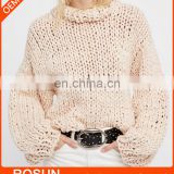 Oversized sweater Tunics for women of long sleeve apricot knit ladies tops with latest chunky handmade design as crochet