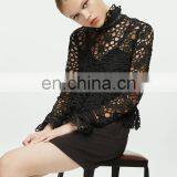 Ladies Formal Wear Women Long Sleeve Black Pelpum Lace Turtleneck Dresses thumbnail-4