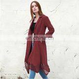 Fashion Lapel Design Khaki Lace Spliced Long Women Trench Coat thumbnail-5