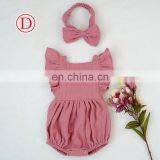 New 100% Cotton Baby Ruffle Rompers Climbing Clothes Lotus Leaf Lace Summer Clothing Girl Baby Romper Hair Band Set thumbnail-6