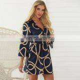 2020 European and American Spring and Summer New Large Size Women's Hot Sale V-neck Loose Lace Printed Dress Beach Skirt thumbnail-4