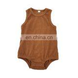 Sleeveless Organic Cotton Snap Ribbed Short Baby Romper Summer thumbnail-3