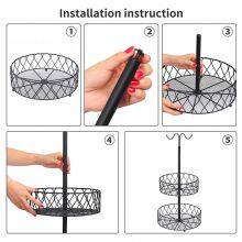 Storage Rack Kitchen Wire Steel Bread Fruit Bowl Stand 2 Tier Metal Fruit Basket thumbnail-4