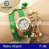 2015 Leather Strap Vintage Bracelet Lady Watch Relojes With Pendant thumbnail-3