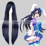 High Quality 100cm Long Straight Umineko no Nakukoroni-Furudo Erika Dark Blue Synthetic Anime Wig Cosplay Hair Wig Party Wig thumbnail-1