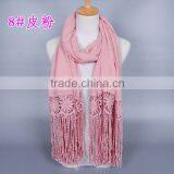 New Design Korea Women Fashion Cotton Plain Lace Scarf thumbnail-6