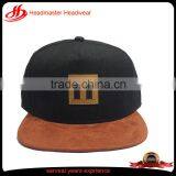 Custom 5 Panel Cotton Suede Brim Snapback Hats Era Leather Patch Snapback Cap thumbnail-1