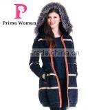 2015 New Style Winter Women Medium Length Slim Cut Coat With Silver Fox Hat Overcoat