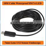 10M Cable 7mm Focus Camera Lens USB Waterproof 6 LEDs Nght Vision 1/12 CMOS Mini Video Endoscope Inspection Pipe Camera Snake thumbnail-1