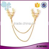 Hot sale Christmas jewelry gold plated zinc alloy vintage deer head brooch with chain