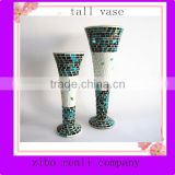 Pair Tall Stemmed Vase Antique Spring Colored Handblown Glass Trumpet Vases