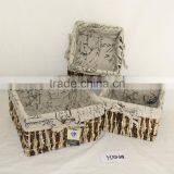 100% Handmade Natural Maize Storage Basket With Lining S/3 thumbnail-1