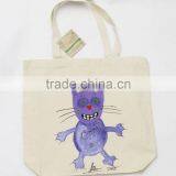 Promotional Cheap Hand Painted Cotton Canvas Shoulder Bags/Wholesale Custom Design Cute Cats Canvas Tote Shopping Bags thumbnail-5